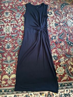 Lou & Grey Sleeveless Twist Front Maxi Dress Navy Blue Ruched Waist XS/S